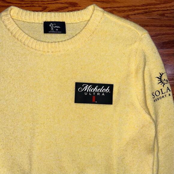 LPGA Yellow Wool Blend Sponsored Golf Pullover Sweater Size Medium - Picture 3 of 16